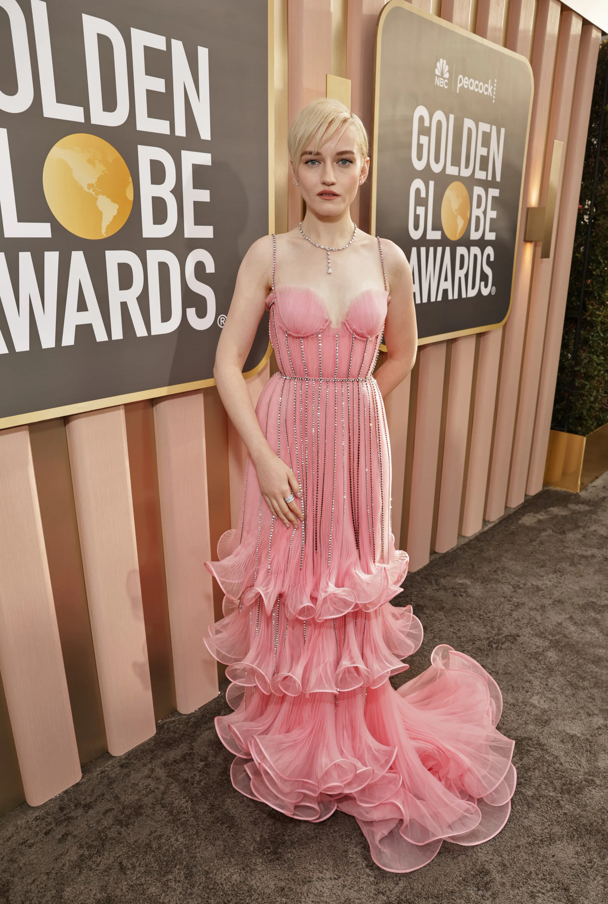 best dressed at golden globes 2023 Gold Pleated Off Shoulder Bubble Hem Strapless Sequin Mini Dress – Cindy  Jane Boutique