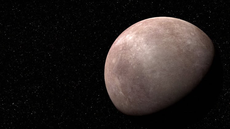 Image of a brownish gray planet in space.