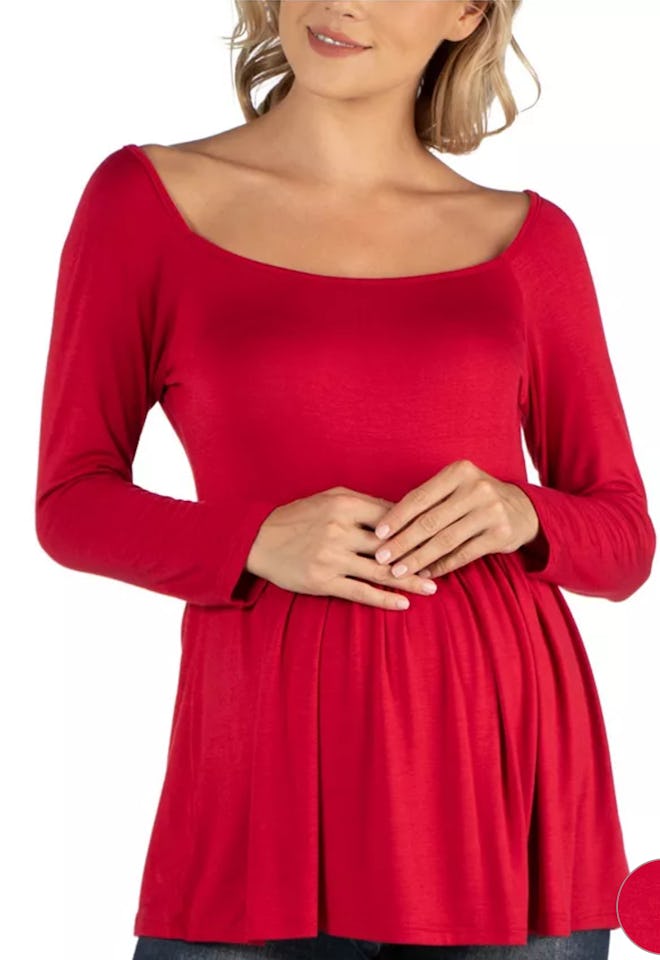 red tunic top for Valentine's Day maternity shirts