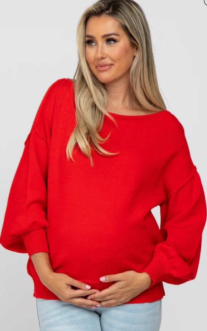 red sweater Valentine's Day maternity shirts