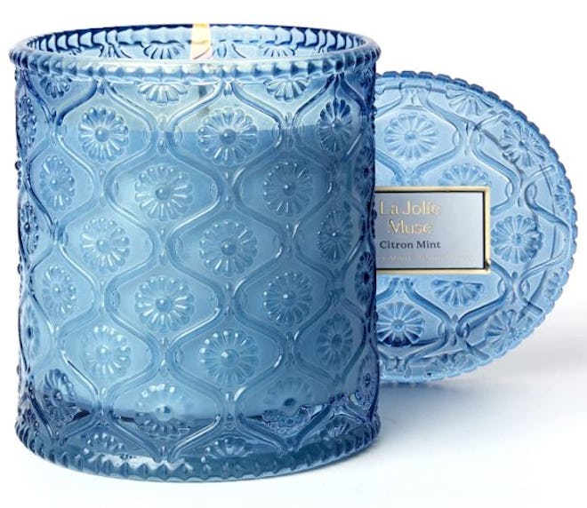 These luxe lemon candles have a citrus mint scent and come in a beautiful decorative glass jar.