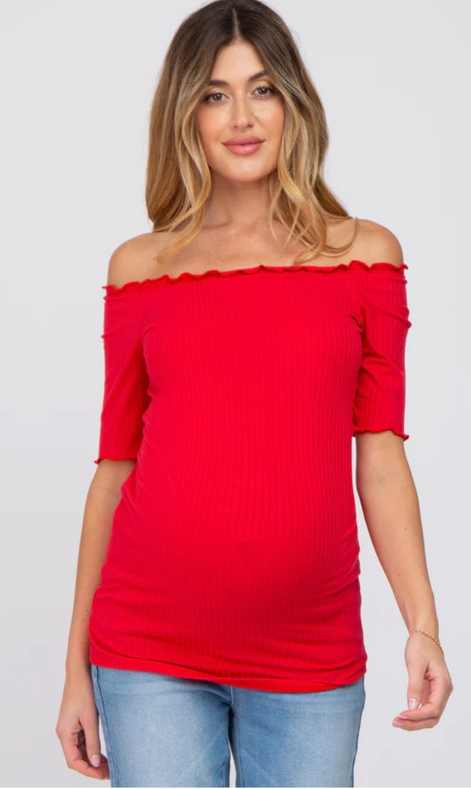 fitted red shirt for Valentine's Day maternity shirt