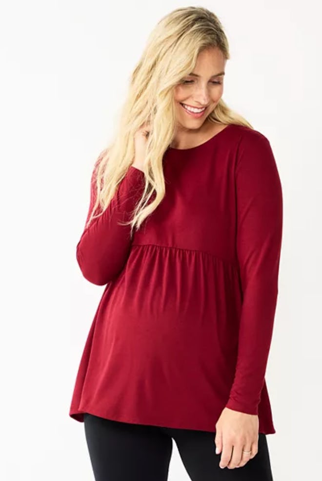 red empire waist top for Valentine's Day maternity shirts