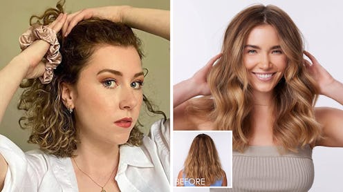 A curly haired brunette making her hair and a girl using deep cleansing oil in her hair