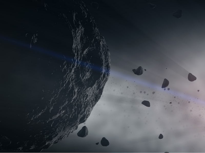 This artist's illustration of Bennu and other asteroids represent building blocks of our solar syste...