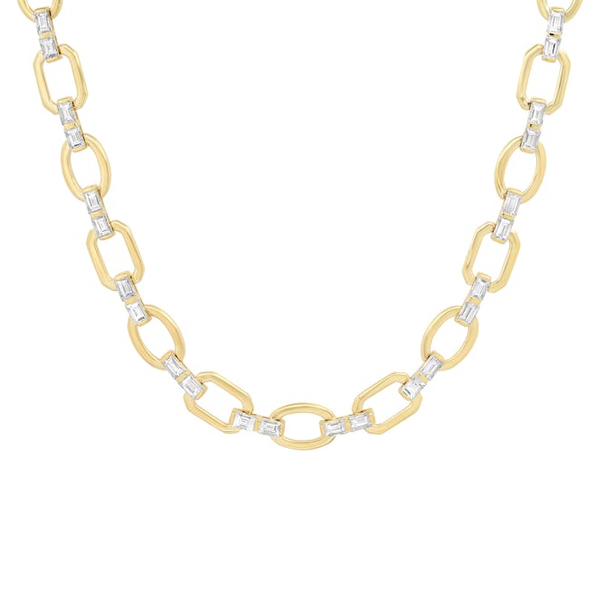 Diamond Baguette Flat Link Necklace