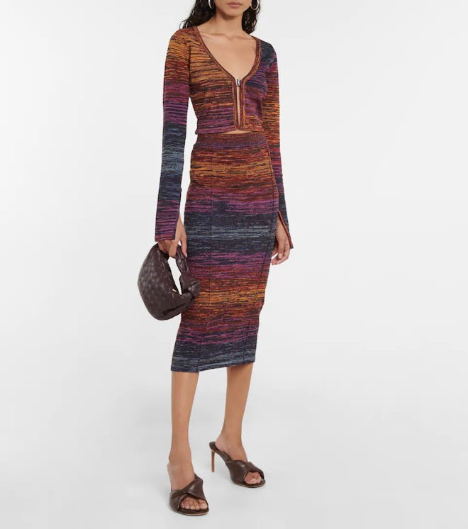 Space-Dyed Cutout Knit Midi Skirt