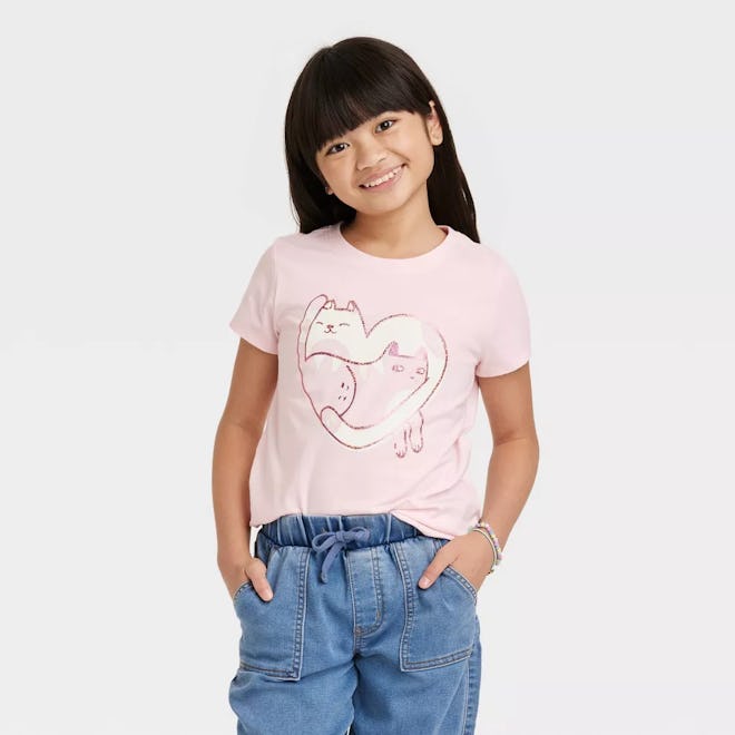 Cat heart shirt, a cute Valentine's Day outfit for girls