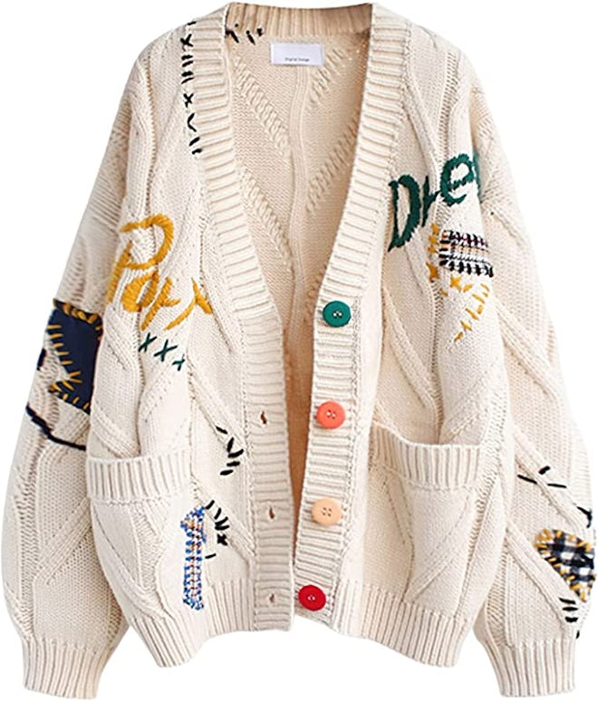 ebossy Cable Knit Embroidered Cardigan