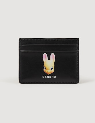 Sandro Leather Card Holder With Rabbit Print