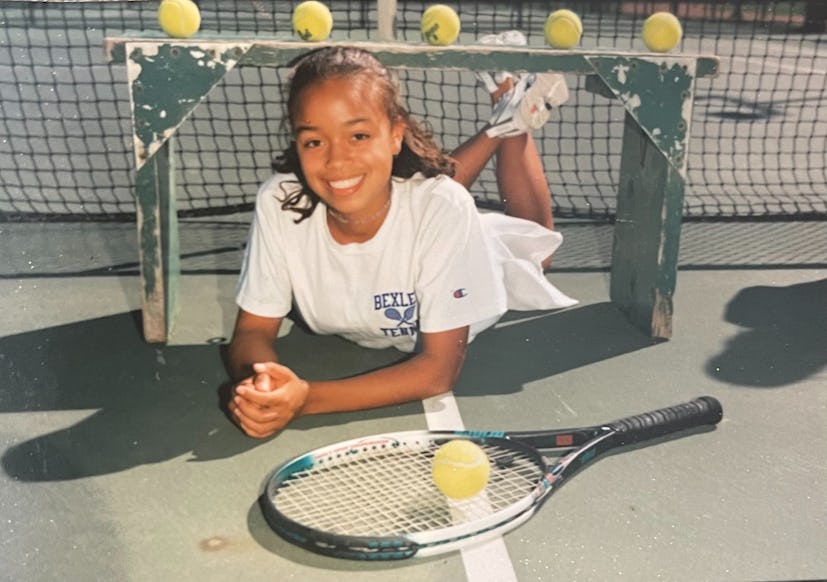 Taylor Harris as a teenager on the tennis court