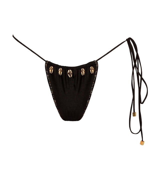 Pearl Black Tie Side Bikini Bottoms