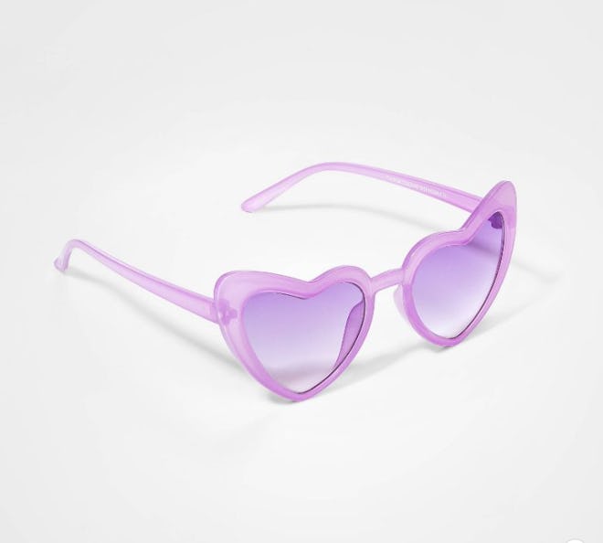 Purple heart sunglasses in a story about Valentine's Day outfits for girls