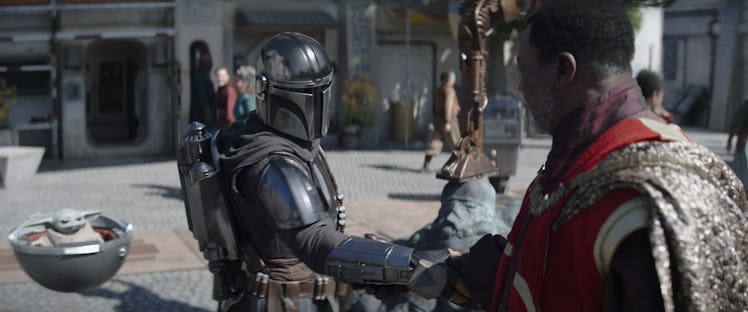 Baby Yoda, Mando, and Greef Karga in 'The Mandalorian' Season 3