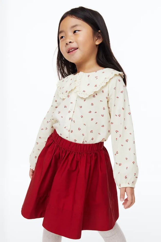 Red cotton skirt in a story about Valentine's Day outfits for girls