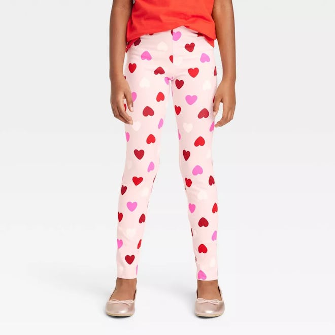Heart leggings in a story about Valentine's Day outfits for girls