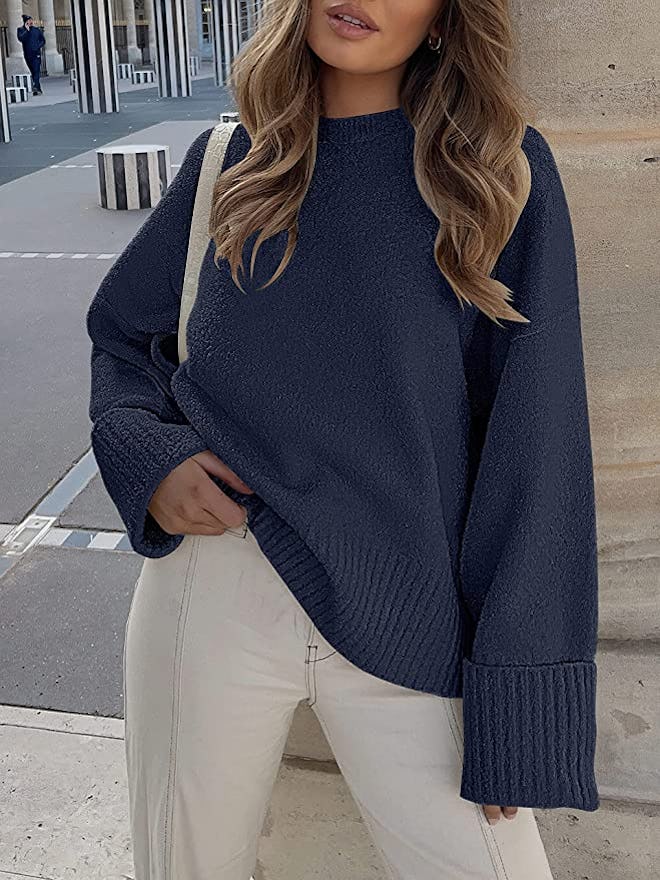 ANRABESS Crewneck Fuzzy Knit Chunky Pullover Sweater