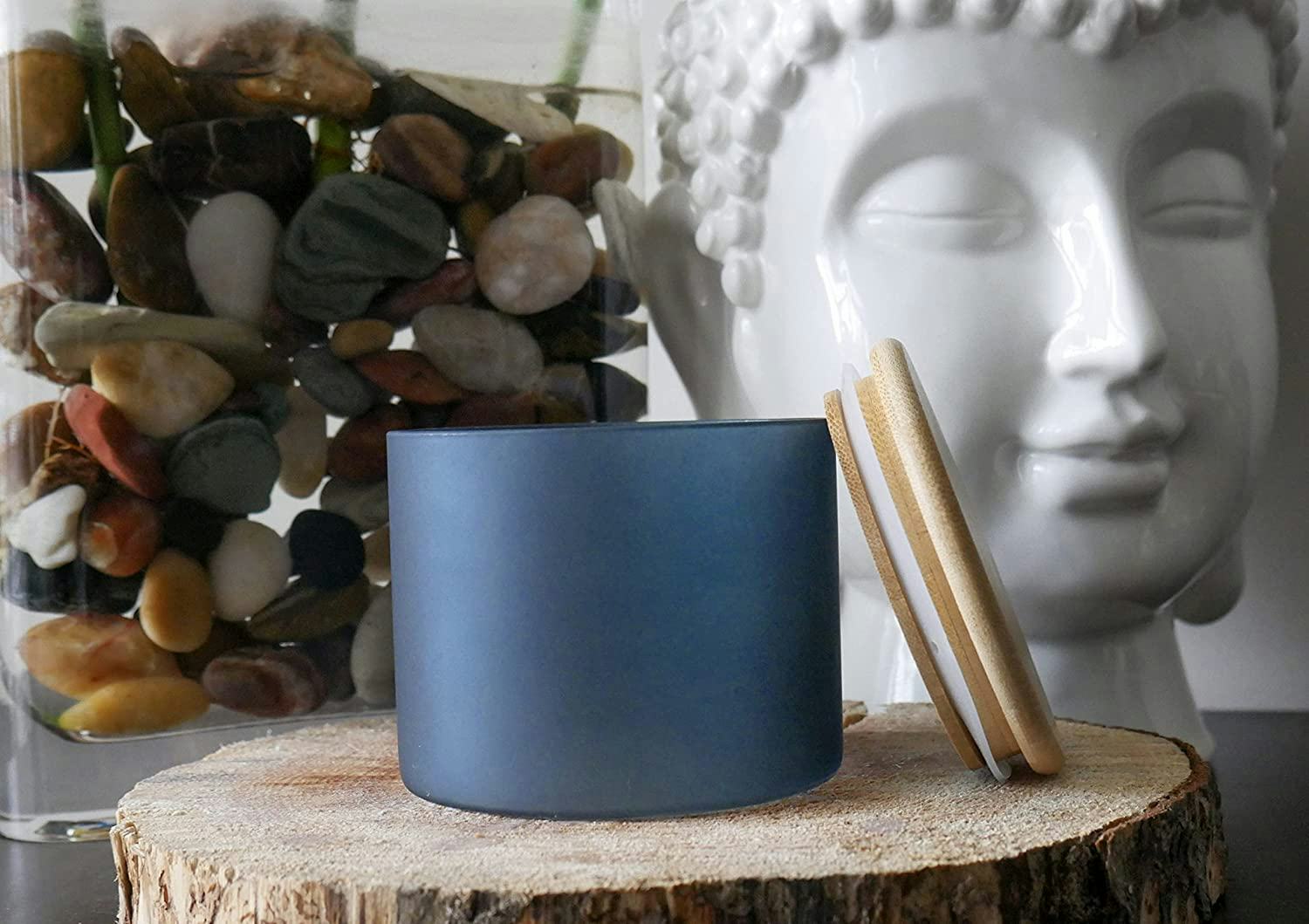 Elegance Simpli Frosted Glass Jars With Bamboo Lids, 10 oz (6-Pack)