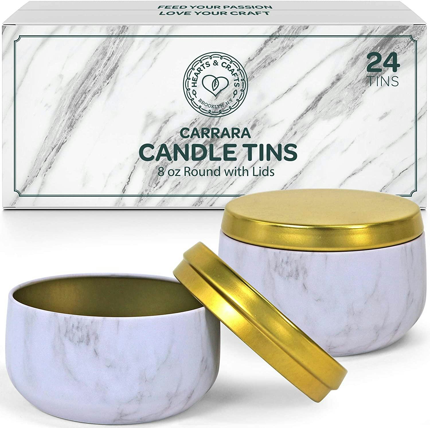 Hearts &amp; Crafts Marble Candle Tins With Lids (24-Pack)