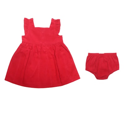 Red dress and bloomers for babies, a Valentine's Day outfit for girls