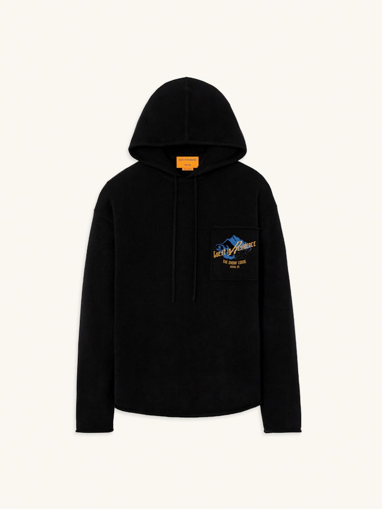 a black hoodie from the guest in residence x snow lodge collab