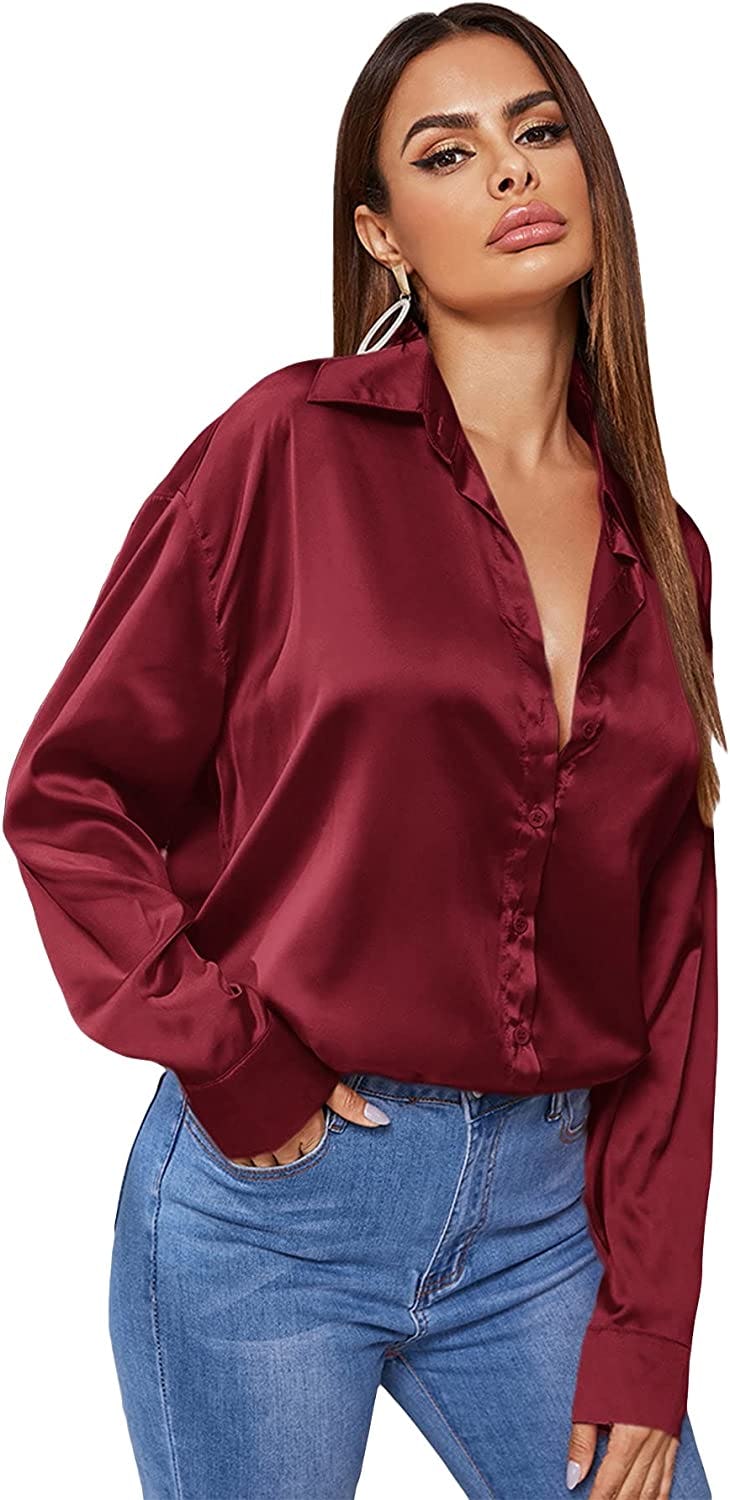 SOLY HUX Satin Button Down Blouse