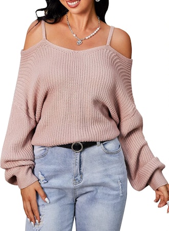ZAFUL Cold Shoulder Twist Knot Sweater