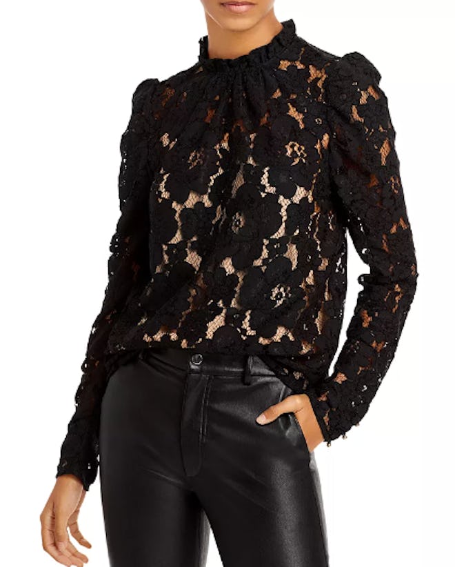 This WAYF Erika Puff-Sleeve Lace Top is a Valentine's Day Outfit idea.