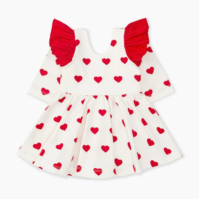 Heart-print dress in a story about how to celebrate baby’s first Valentine’s Day