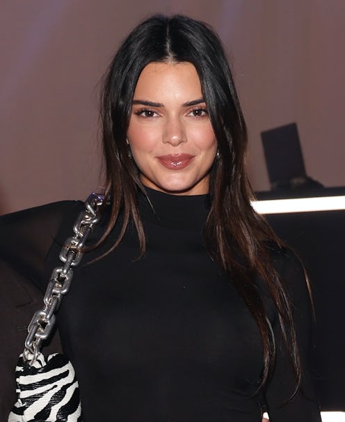 kendall jenner wears a zebra bag and black turtleneck