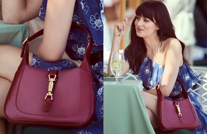 dakota johnson modeling the gucci jackie 1961 bag in the brand's new campaign 