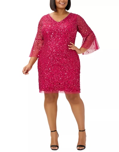 One Valentine's Day outfit idea is this Adrianna Papell Plus Size Beaded Cocktail Dress in Raspberry...