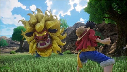 Luffy steps back to fight lion monster