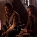 Joel (Pedro Pascal) sits with Tess (Anna Torv) in The Last of Us Episode 2