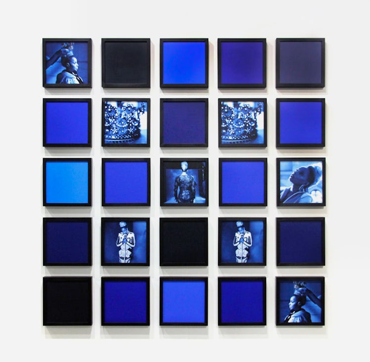 blue square art piece by carrie mae weems