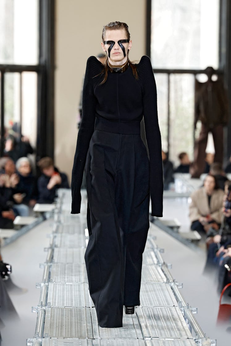 A model walks the runway during the Rick Owens Menswear Fall-Winter 2023-2024 show as part of Paris ...