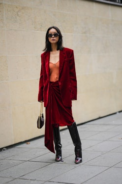 red outfit street style