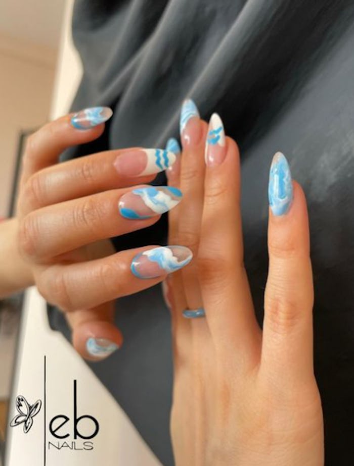 Blue and white Aquarius nail designs