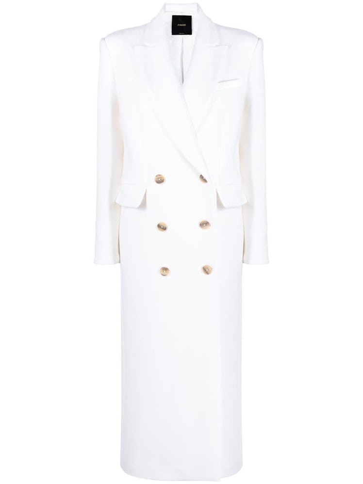 PINKO white double-breasted long wool coat