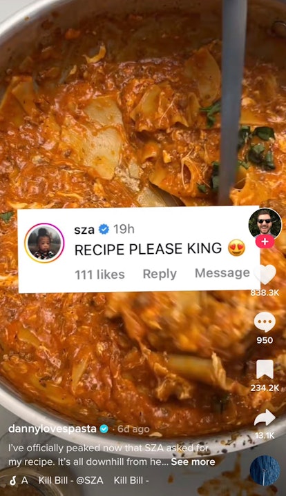 SZA requests a TikToker to share how to make lasagna soup recipe at home. 