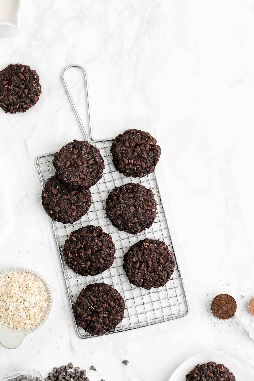 These healthy flourless & eggless double chocolate oatmeal cookies do not contain eggs.