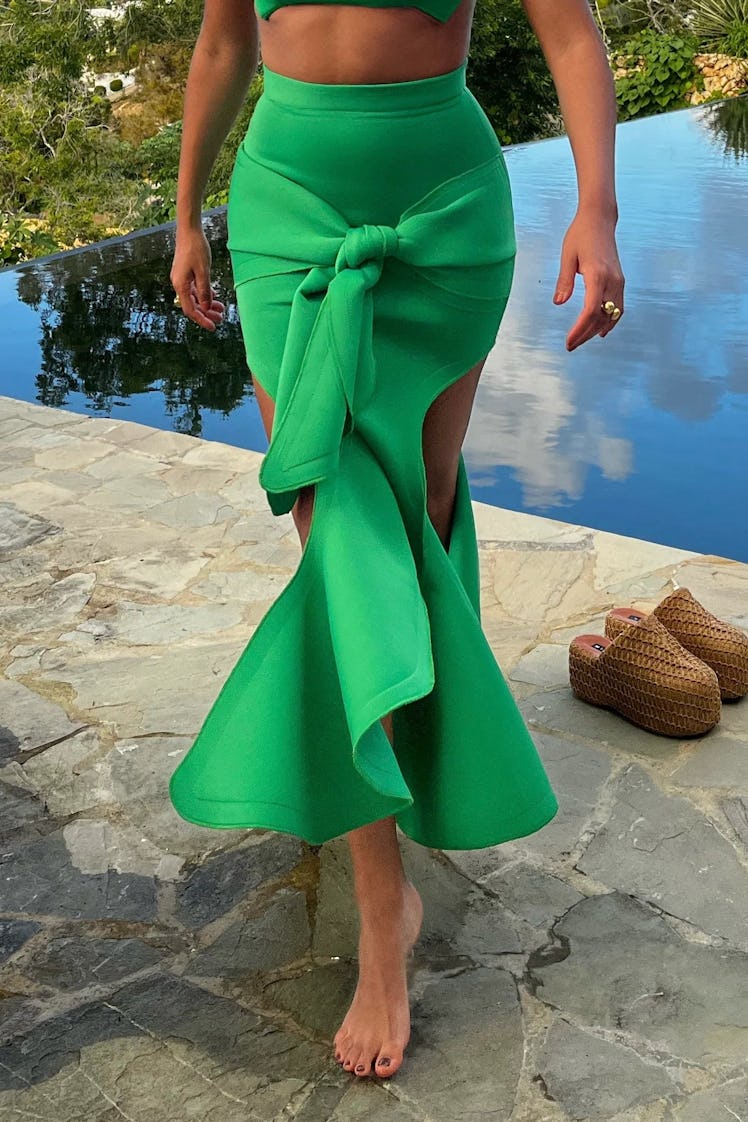 Muehleder green cutout midi skirt