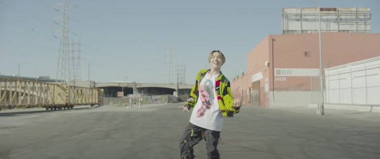 J-Hope from BTS in his "Chicken Noodle Soup" music, which was filmed in Los Angeles. 