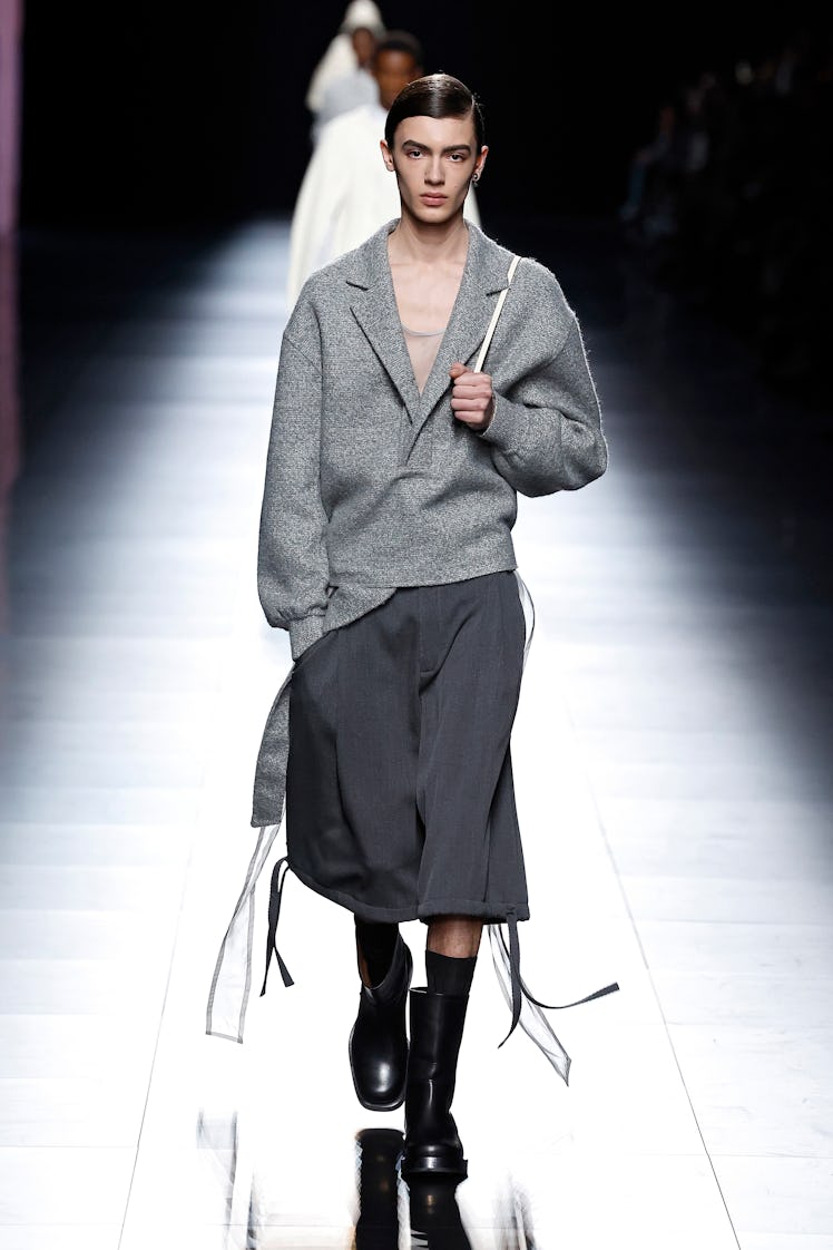 A model walks the runway during the Dior Homme Menswear Fall-Winter 2023-2024 show as part of Paris ...