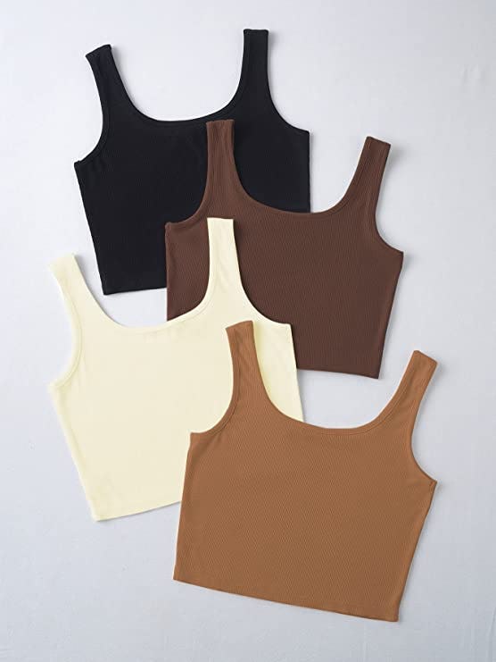 SheIn Ribbed Knit Crop Tank (4-Pack)
