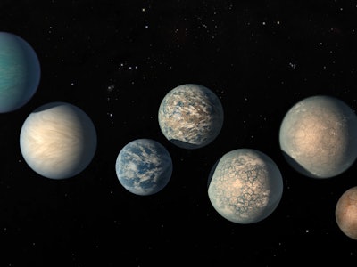 The seven Earth-size planets of TRAPPIST-1, an exoplanet system about 40 light-years away, 