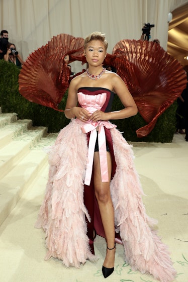 Storm Reid attends The 2021 Met Gala Celebrating In America: A Lexicon Of Fashion at Metropolitan Mu...