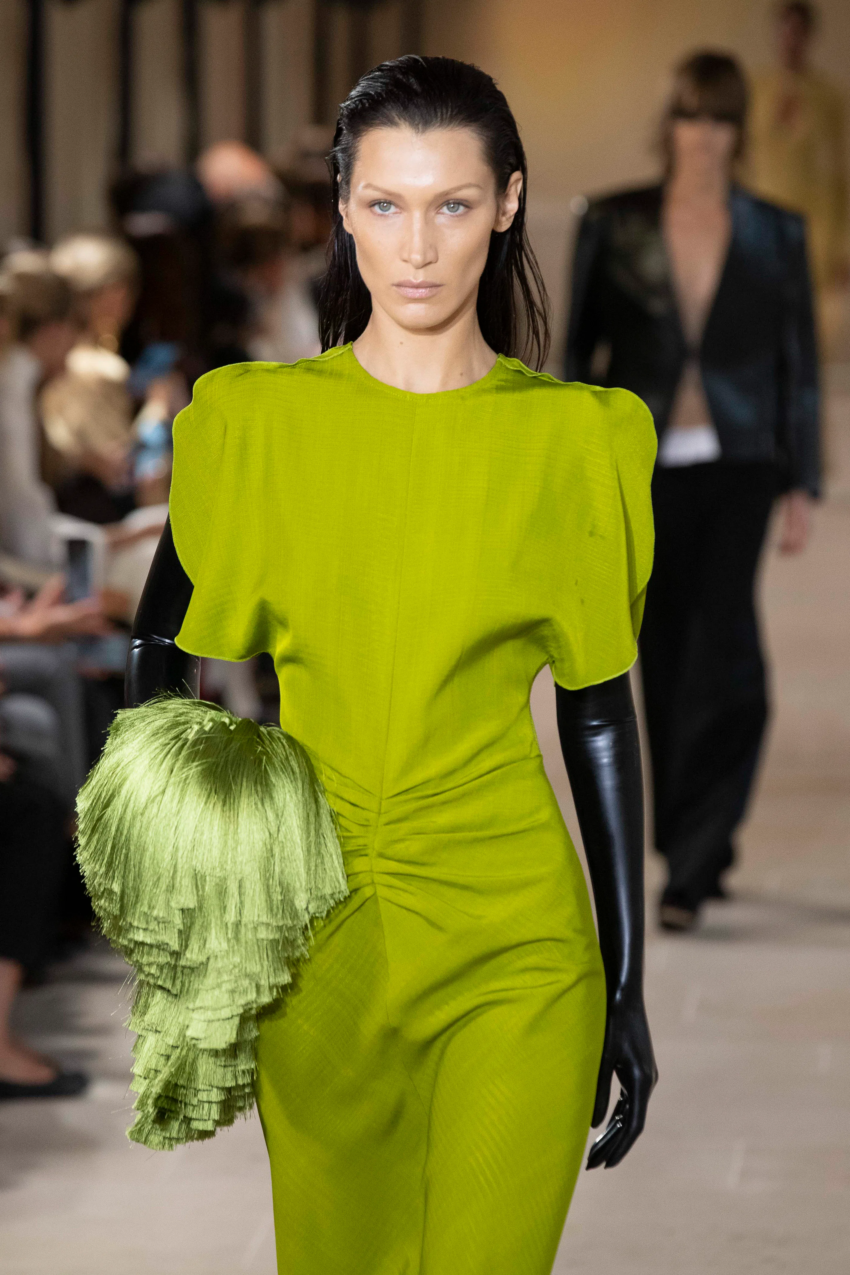 victoria beckham green dress kendall Jenner Wears a That Bella Hadid Debuted on the Runway festivities and wedding ANARKALI