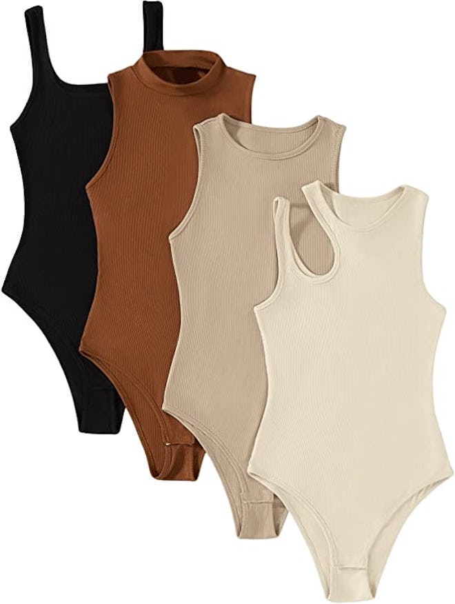OYOANGLE Ribbed Knit Sleeveless Bodysuits (4-Pack)