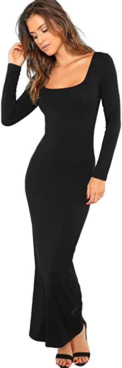 Verdusa Long Sleeve Square Neck Maxi Dress